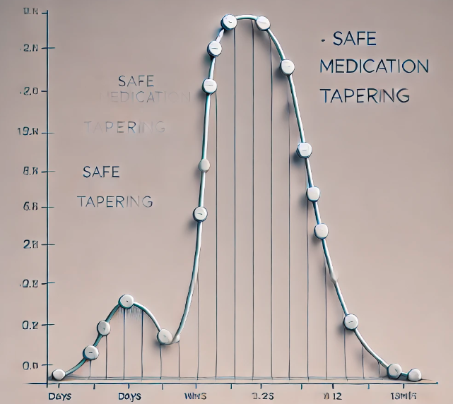 Chart showing gradual reduction of opiate dosage over time for safe medication tapering